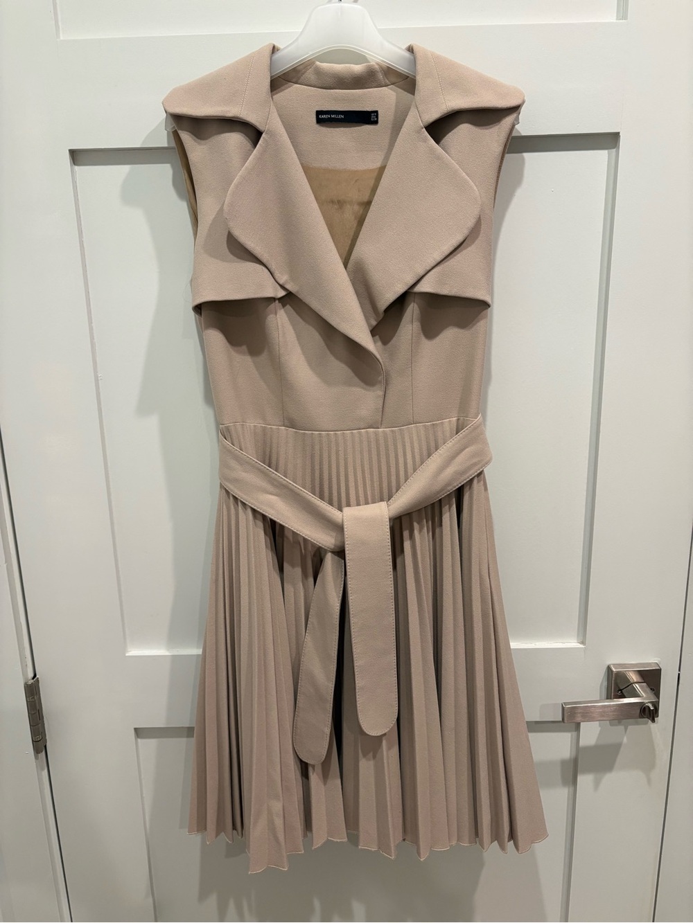 Karen Millen Trench Pleated Belted Dress in Beige